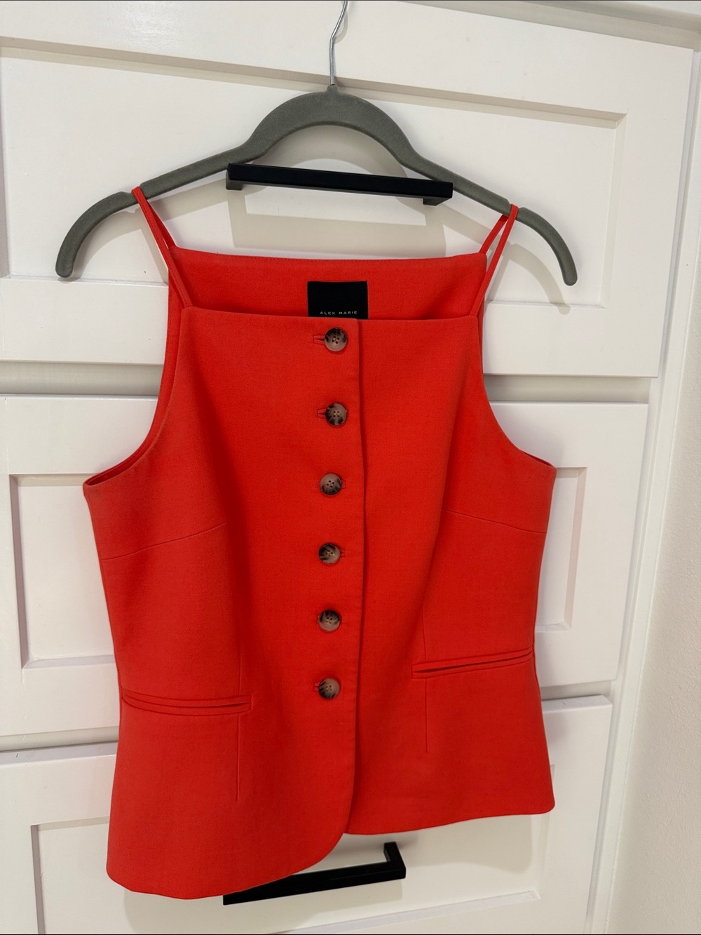 Alex Marie Red Button-Front, square neck fitted top